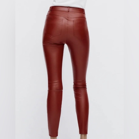 Zara Red Faux Leather Leggings S NWT - Picture 2 of 8